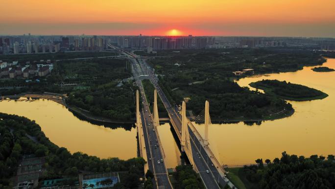 郑州城市航拍｜郑州东区城市车流日出夕阳