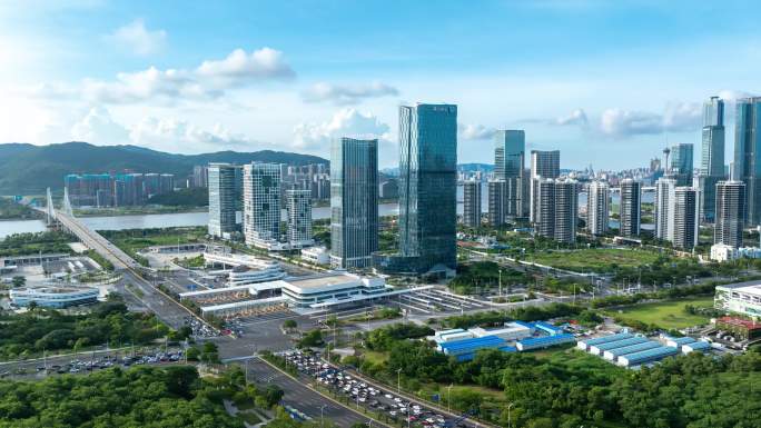 航拍横琴十字门交通车流4k延时