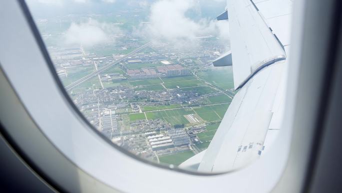 飞机舷窗看宁波城市建筑风景