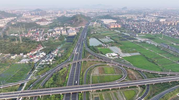 浙江杭甬高速公路绍兴枢纽出口互通航拍