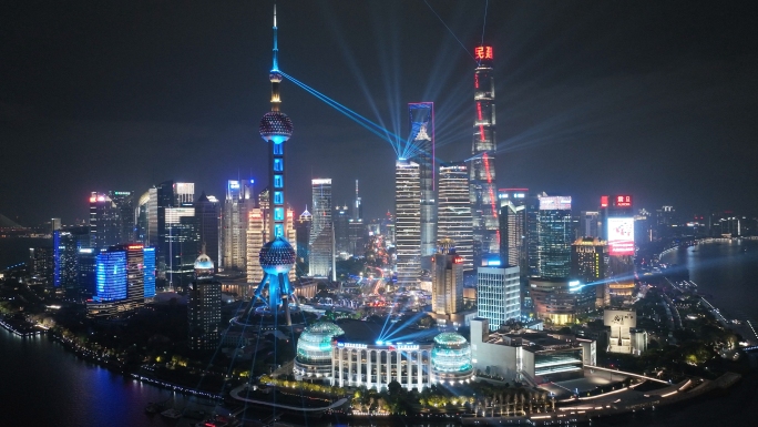4K上海外滩国庆灯光秀航拍
