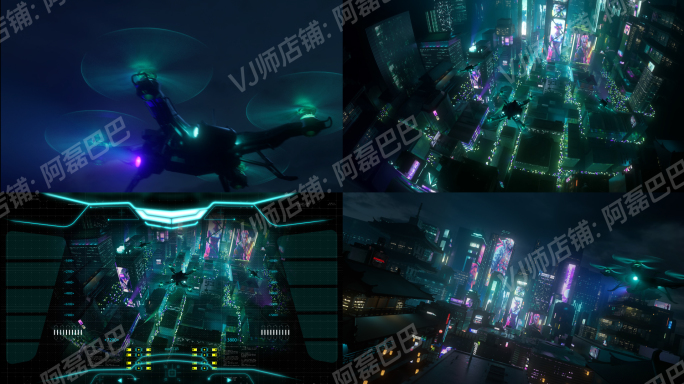 霓虹灯夜晚赛博城市4K视频
