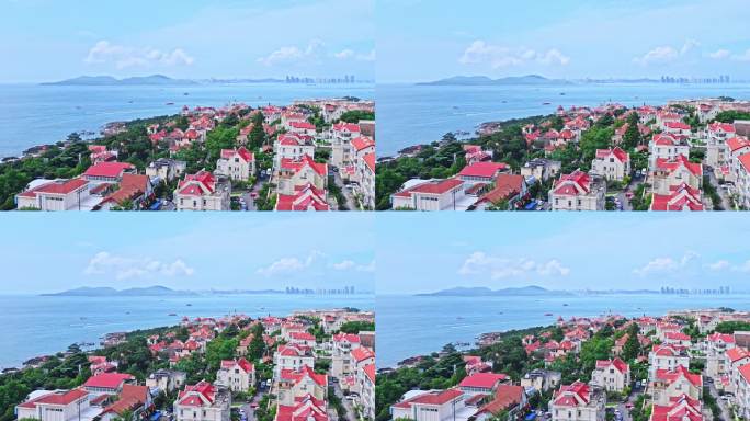 中国山东青岛城区建筑别墅夏季航拍