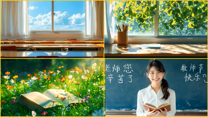 教师节校园上课教室青春纪念册操场甜美清新