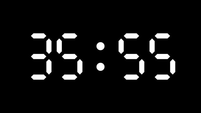 带有alpha通道的白色数字定时器，倒计时1分钟