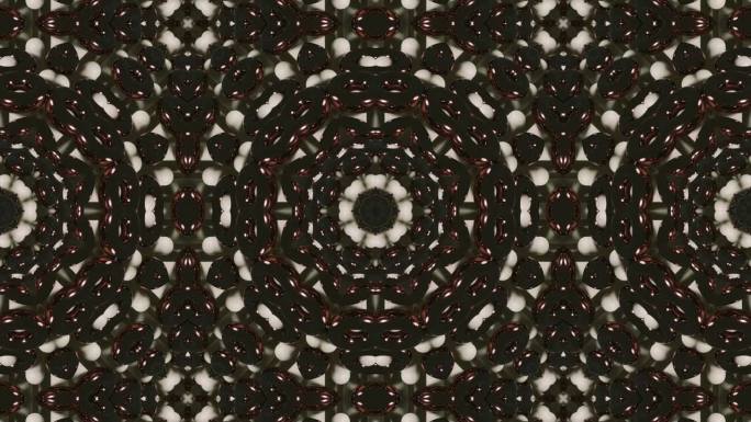 三维万花筒:几何曼陀罗镶嵌的图案。这个动态视频将3D元素转换成一个旋转的、装饰性的背景，非常适合艺术