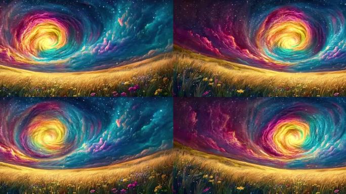 唯美梦幻星空草地背景【循环宽屏】