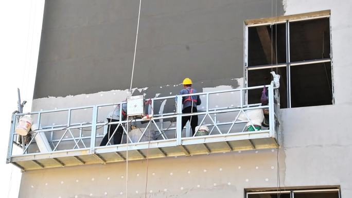 建筑外墙高空吊篮抹灰施工作业