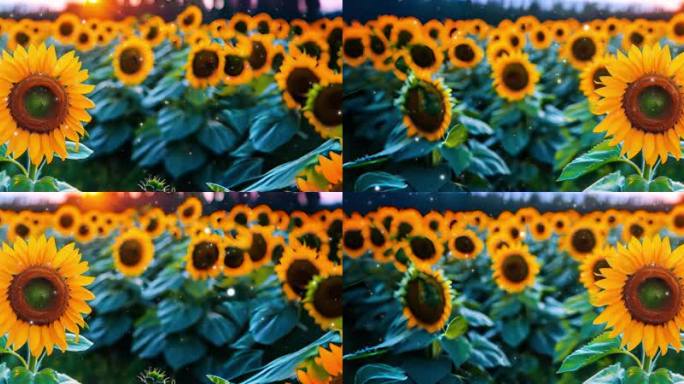 宽屏夏日黄昏绚烂绽放的向日葵田