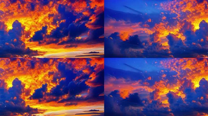 宽屏夏日傍晚时绚烂天际的火烧云景