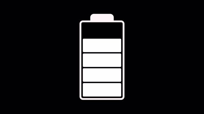 电池充电动画。电池图标动画。电池电量指示器。循环动画与透明背景。阿尔法通道
