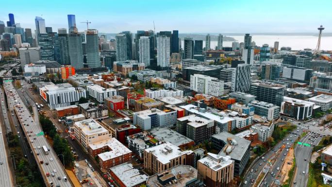 美国全景城市户外。西雅图市鸟瞰图。