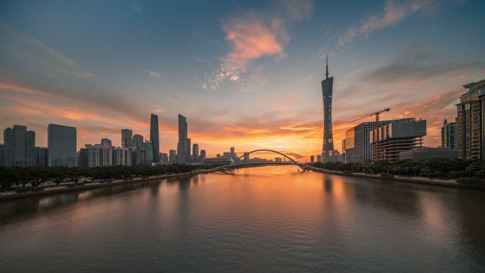 广州珠江新城地标建筑日出