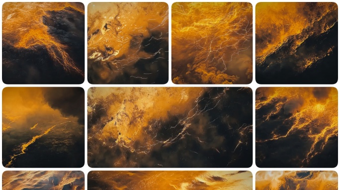 熔浆奔涌云雾缭绕火山喷发场面宏大熔浆奔涌