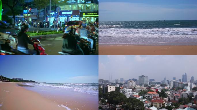 4K越南胡志明城市天际线道路交通沙滩