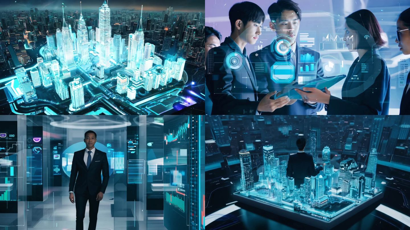 原创科技城市未来AI企业办公虚拟屏幕
