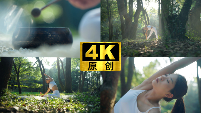 森林瑜伽氧气清新美女冥想颂钵户外自然瑜伽