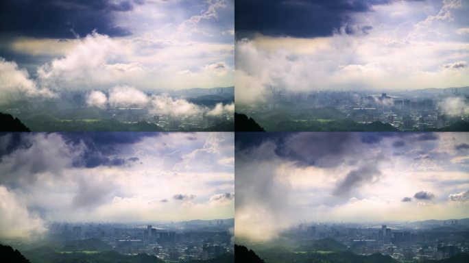 夏雨过后，眺望黄昏时分的城市。