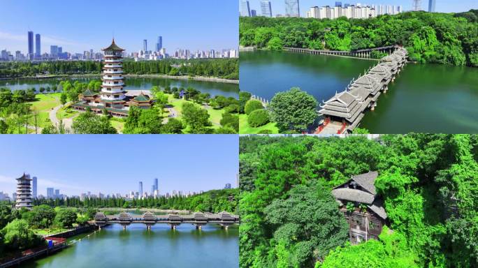 湖南长沙烈士公园潇湘塔风雨桥【组镜】