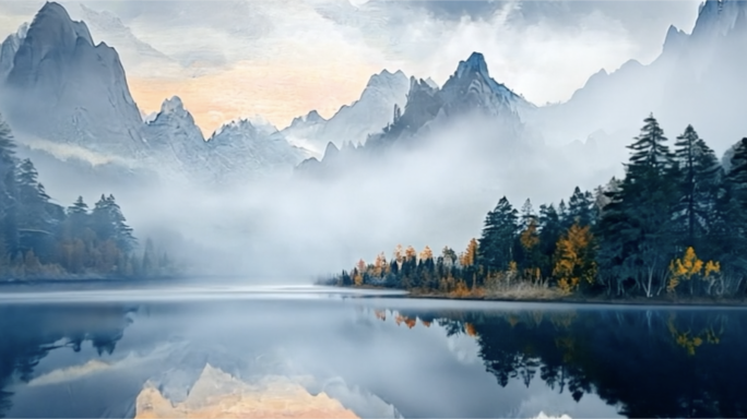 宽屏中国山水画水墨画自然风景背景