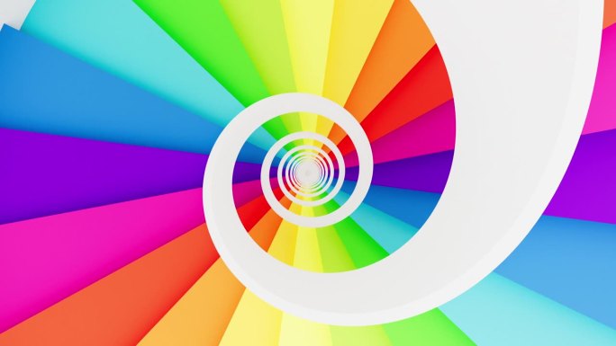 彩虹色螺旋楼梯的3d渲染