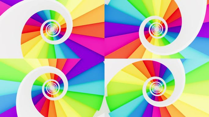 彩虹色螺旋楼梯的3d渲染