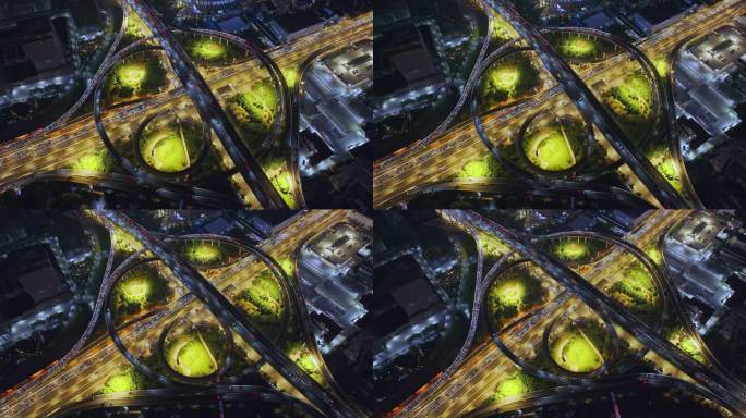 航拍上海汶水路立交桥城市晚高峰车来车往