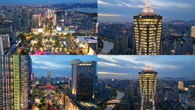 武林广场杭州中轴线夜景航拍