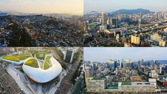 韩国首尔城市航拍延时空镜