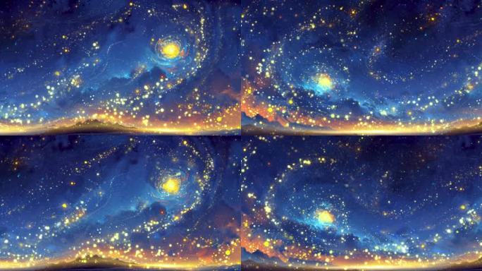 【6K】梦幻天空 漫画梵高油画星空粒子2