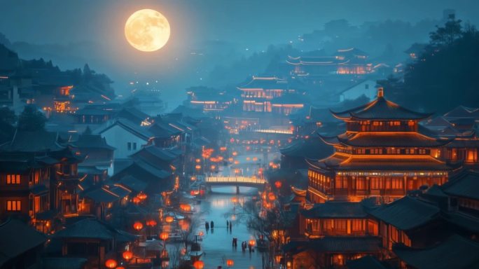 AI创意转场-今月曾经照古人-中秋圆月