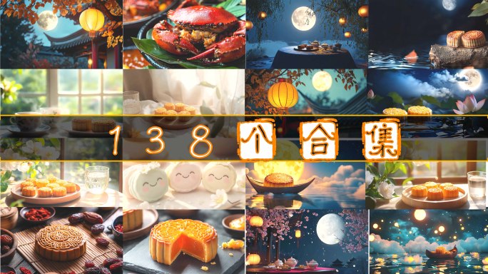 中秋节国风赏月亮月饼八月十五习俗灯笼思念