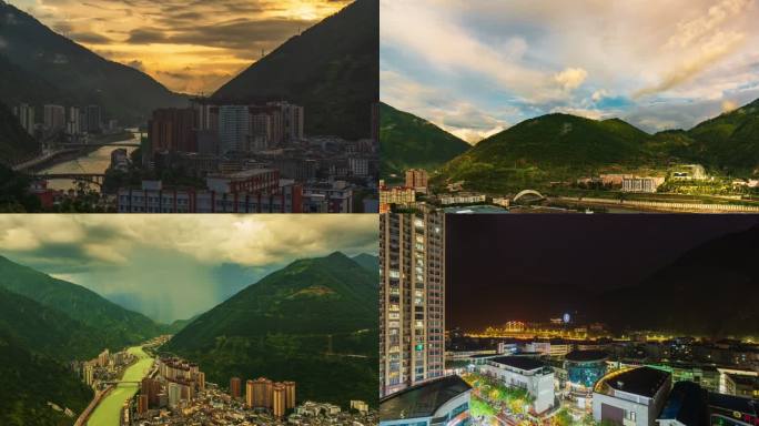 雅安市石棉县朝霞雨瀑彩虹雷电延时合集