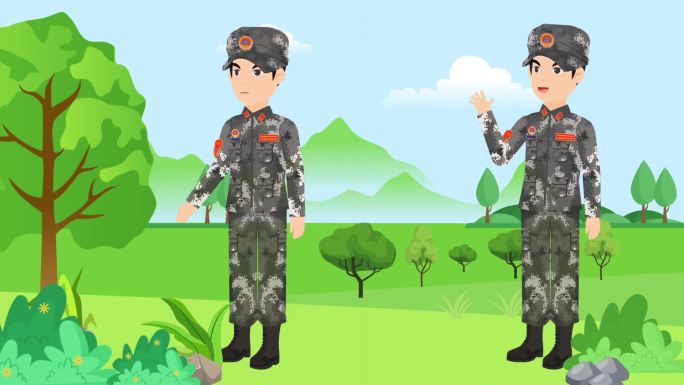 卡通军人 MG军人 卡通迷彩服人物
