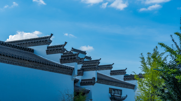 徽式建筑天空云光影延时