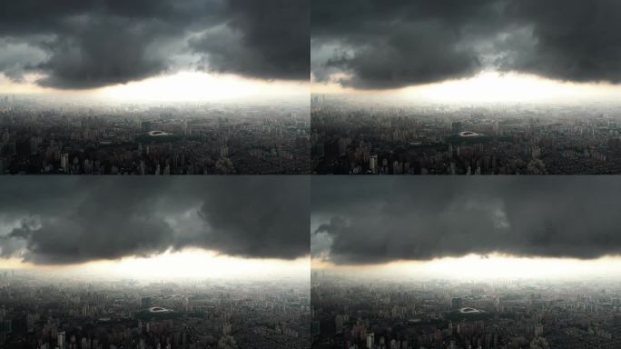 上海虹口足球场台风天全景大气航拍延时摄影