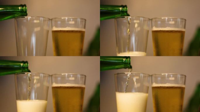 迅速倒啤酒，直到杯子里充满泡沫。