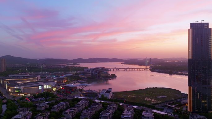 蠡湖大桥晚霞 无锡 航拍 万象城 夜景