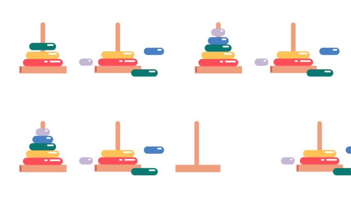 积木叠环塔，幼儿发展教育游戏，幼儿园学前教育项目，供幼儿玩耍和学习。