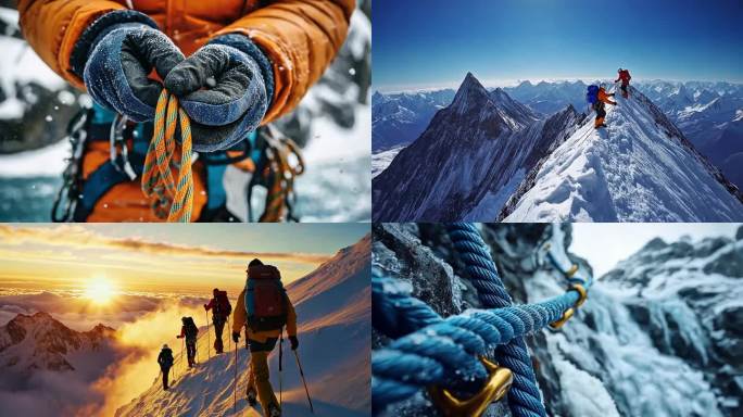挑战自我 户外攀登雪山 团队自信成功