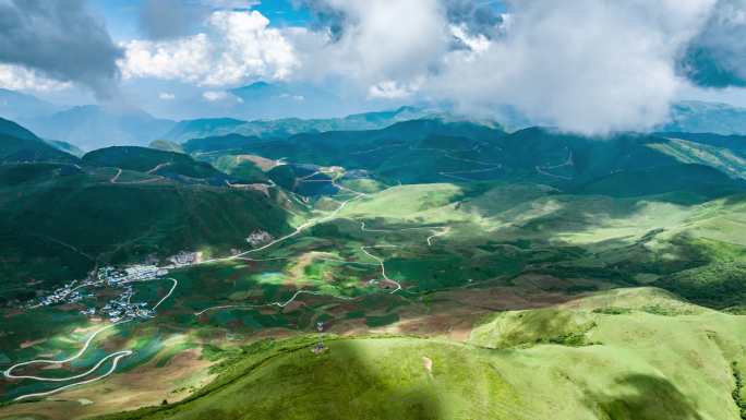 大凉山绿美青山阳光照耀大地航拍延时