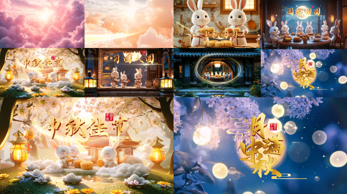 中秋八月节视频卡通兔子片头卡月饼片头
