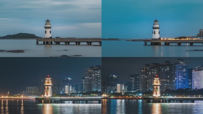 珠海爱情邮局灯塔日转夜延时素材