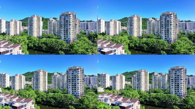 航拍海南三亚市吉阳区白鹭公园