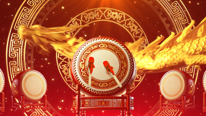 8k喜庆中国风金龙鼓舞背景