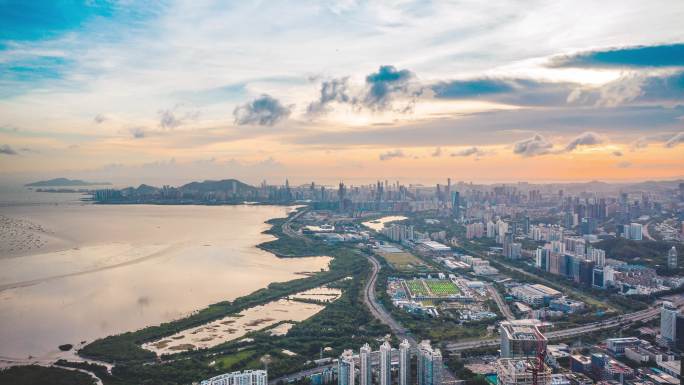 深圳南山区深圳湾航拍延时