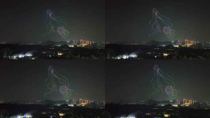航拍深圳龙华观澜无人机灯光秀