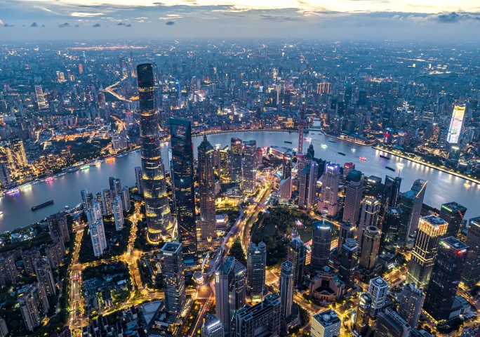 上海夜景城市大气航拍素材外滩陆家嘴