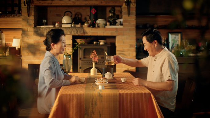 老夫妇退休生活喝茶养老院康养夕阳红美好