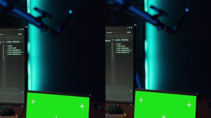 垂直视频程序员使用绿屏笔记本电脑来保护公司服务器